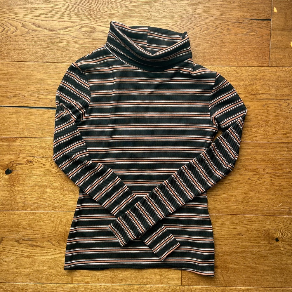 Striped Ribbed Turtleneck Top